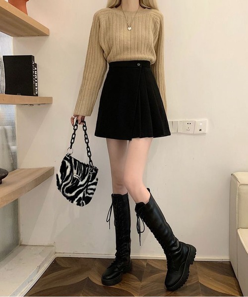 MAISON DE THERESE(メゾン ド テレーズ)の「パンツ付きハイウエストAラインミニプリーツスカート(スカート・レディース・ブラウン/ブラック・S/M/L)」の16枚目の写真