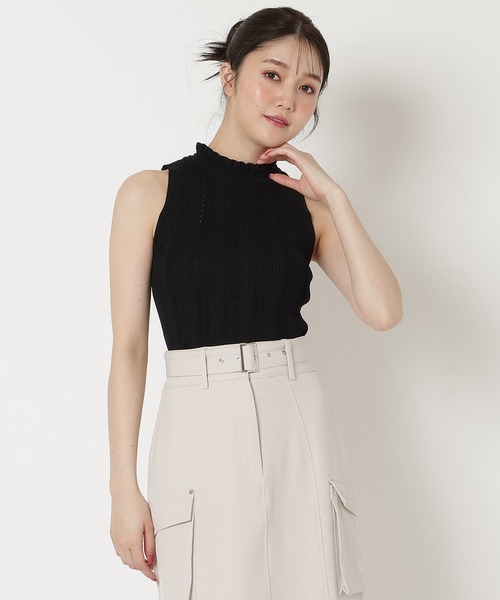 REDYAZEL（レディアゼル）の「透かし編みリブトップス（ニット/セーター・レディース・ピンク/オフホワイト/ブラック/サックスブルー・FREE）」の2枚目の写真