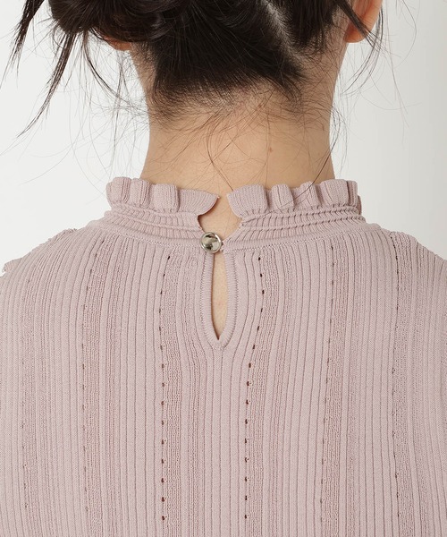 REDYAZEL（レディアゼル）の「透かし編みリブトップス（ニット/セーター・レディース・ピンク/オフホワイト/ブラック/サックスブルー・FREE）」の8枚目の写真