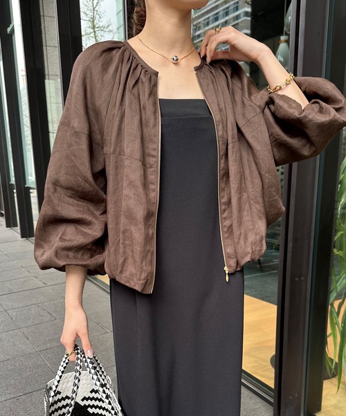 DouDou（ドゥドゥ）の「リネンバルーンブルゾン（ブルゾン・レディース・ブラック/ブラウン/オフホワイト・FREE）」の3枚目の写真