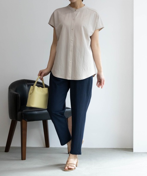 NAVY(ネイビー)の「NAVY サラリ冷感 制菌加工 シャツ見え前あきTシャツ(Tシャツ/カットソー・レディース・チャコールグレー/ブルー系その他/ライトベージュ/オフホワイト・M/L/S/XL)」の12枚目の写真