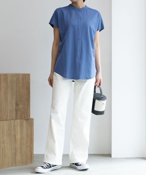 NAVY(ネイビー)の「NAVY サラリ冷感 制菌加工 シャツ見え前あきTシャツ(Tシャツ/カットソー・レディース・チャコールグレー/ブルー系その他/ライトベージュ/オフホワイト・M/L/S/XL)」の15枚目の写真