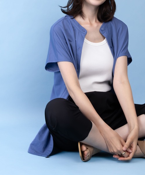 NAVY(ネイビー)の「NAVY サラリ冷感 制菌加工 シャツ見え前あきTシャツ(Tシャツ/カットソー・レディース・チャコールグレー/ブルー系その他/ライトベージュ/オフホワイト・M/L/S/XL)」の19枚目の写真