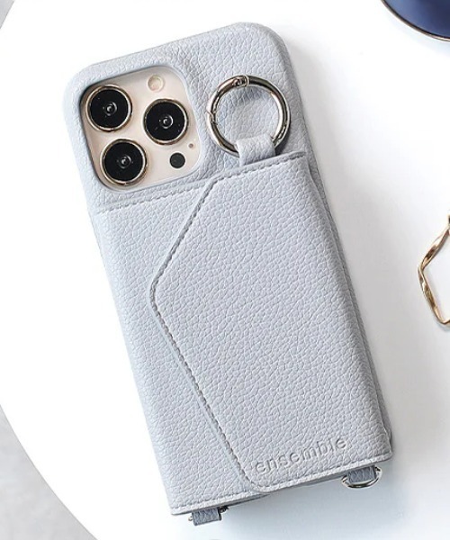 ensemble(皮革ブランド)(アンサンブル)の「ensemble/アンサンブル/PORTE2/ストラップ付きiPhone Case【iPhone14・14Pro・15・15Pro】(スマホケース/カバー・レディース・グレー系その他6/ブラック/グレー系その他3/イエロー/ベージュ・6/7/8/5)」の2枚目の写真