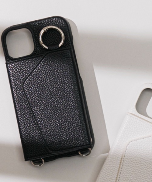 ensemble(皮革ブランド)(アンサンブル)の「ensemble/アンサンブル/PORTE2/ストラップ付きiPhone Case【iPhone14・14Pro・15・15Pro】(スマホケース/カバー・レディース・グレー系その他6/ブラック/グレー系その他3/イエロー/ベージュ・6/7/8/5)」の1枚目の写真