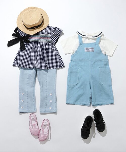apres les cours（アプレレクール）の「ゆったりサロペット（サロペット/オーバーオール・キッズ・アイボリー/サックスブルー・110/100/120）」の13枚目の写真