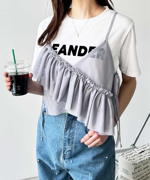 GeeRA（ジーラ）の「チュールアシメフリルビスチェ（キャミソール・レディース・グレー/ブラック/アイボリー・MEDIUM）」の3枚目の写真