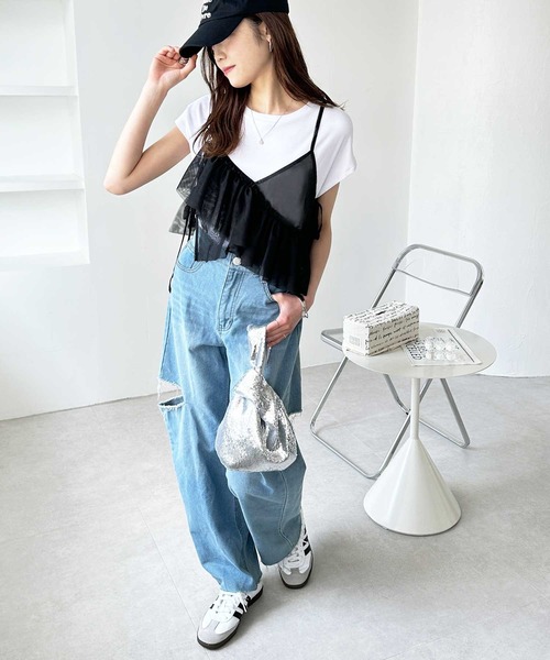 GeeRA（ジーラ）の「チュールアシメフリルビスチェ（キャミソール・レディース・グレー/ブラック/アイボリー・MEDIUM）」の9枚目の写真