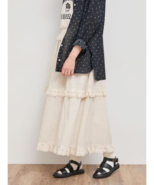 Samansa Mos2（サマンサ モスモス）の「ドビーストライプスカラップレーススカート（スカート・レディース・オフホワイト/ベージュ/ブラック・F）」の13枚目の写真