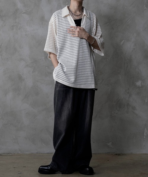 sheer check skipper shirt hholc navy 新品 sheer check skipper