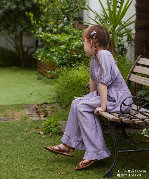 riziere（リジェール）の「パフスリーブシャーリングオールインワン（つなぎ/オールインワン・キッズ・ライトベージュ/ラベンダー・90/100/110/120/130/140/150）」の16枚目の写真