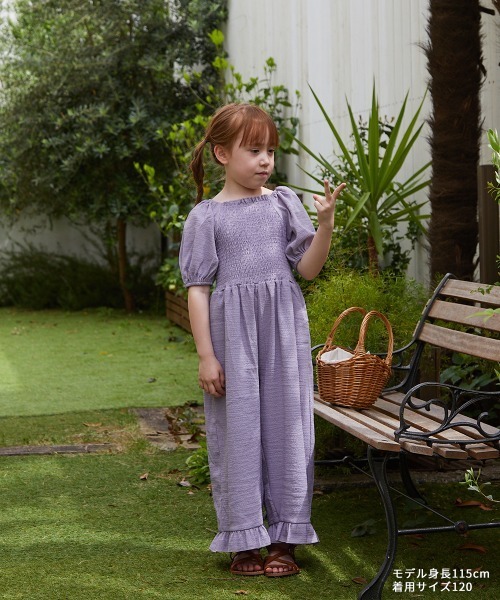 riziere（リジェール）の「パフスリーブシャーリングオールインワン（つなぎ/オールインワン・キッズ・ライトベージュ/ラベンダー・90/100/110/120/130/140/150）」の15枚目の写真