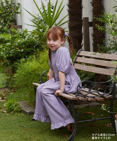 riziere（リジェール）の「パフスリーブシャーリングオールインワン（つなぎ/オールインワン・キッズ・ライトベージュ/ラベンダー・90/100/110/120/130/140/150）」の13枚目の写真