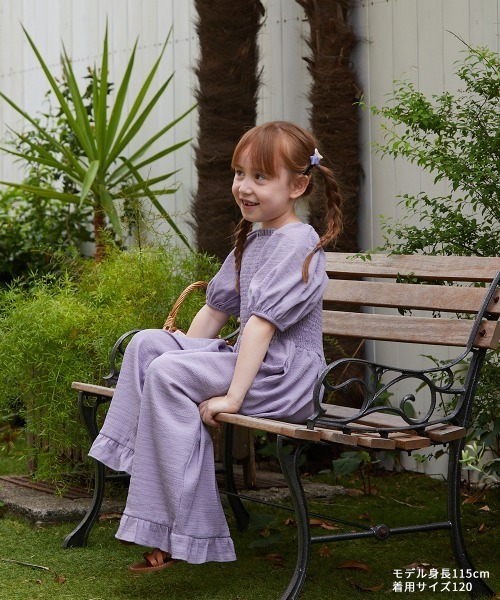 riziere（リジェール）の「パフスリーブシャーリングオールインワン（つなぎ/オールインワン・キッズ・ライトベージュ/ラベンダー・90/100/110/120/130/140/150）」の12枚目の写真