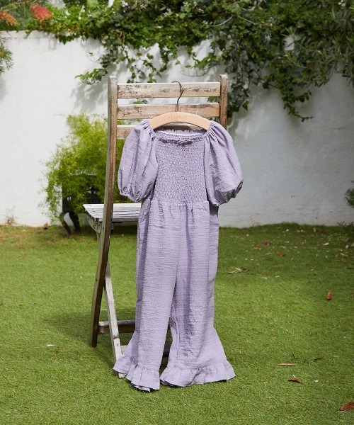 riziere（リジェール）の「パフスリーブシャーリングオールインワン（つなぎ/オールインワン・キッズ・ライトベージュ/ラベンダー・90/100/110/120/130/140/150）」の8枚目の写真