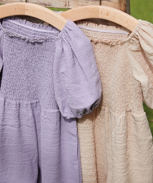 riziere（リジェール）の「パフスリーブシャーリングオールインワン（つなぎ/オールインワン・キッズ・ライトベージュ/ラベンダー・90/100/110/120/130/140/150）」の7枚目の写真