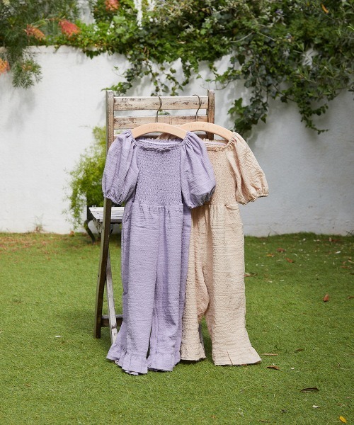 riziere（リジェール）の「パフスリーブシャーリングオールインワン（つなぎ/オールインワン・キッズ・ライトベージュ/ラベンダー・90/100/110/120/130/140/150）」の11枚目の写真