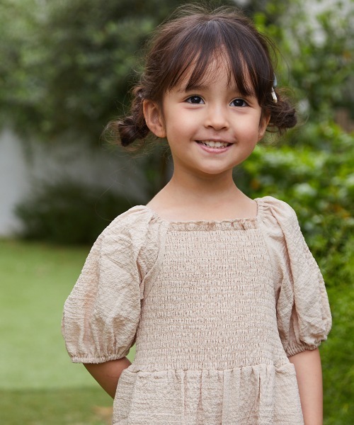 riziere（リジェール）の「パフスリーブシャーリングオールインワン（つなぎ/オールインワン・キッズ・ライトベージュ/ラベンダー・90/100/110/120/130/140/150）」の5枚目の写真