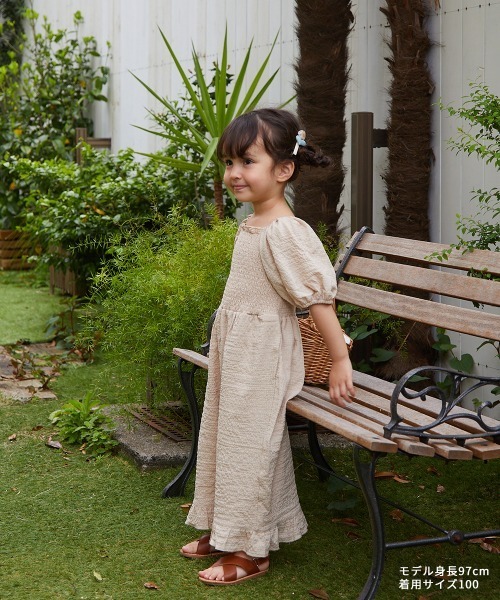 riziere（リジェール）の「パフスリーブシャーリングオールインワン（つなぎ/オールインワン・キッズ・ライトベージュ/ラベンダー・90/100/110/120/130/140/150）」の4枚目の写真