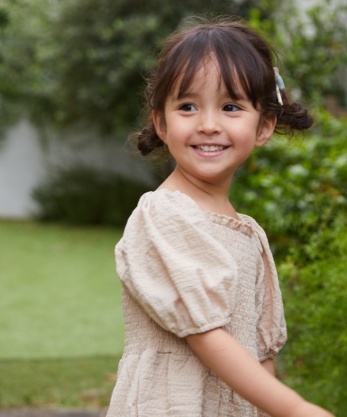 riziere（リジェール）の「パフスリーブシャーリングオールインワン（つなぎ/オールインワン・キッズ・ライトベージュ/ラベンダー・90/100/110/120/130/140/150）」の3枚目の写真