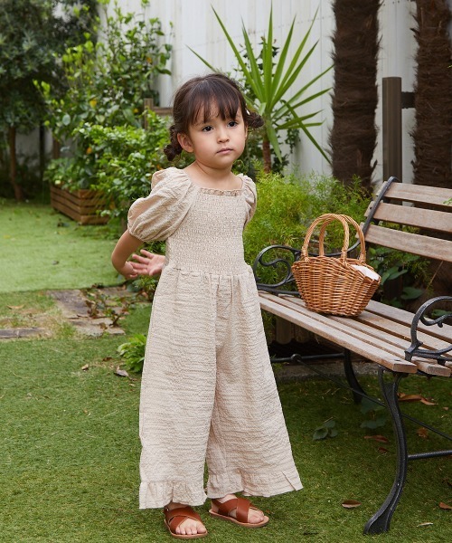 riziere（リジェール）の「パフスリーブシャーリングオールインワン（つなぎ/オールインワン・キッズ・ライトベージュ/ラベンダー・90/100/110/120/130/140/150）」の22枚目の写真