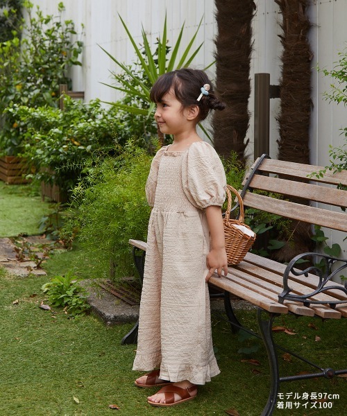 riziere（リジェール）の「パフスリーブシャーリングオールインワン（つなぎ/オールインワン・キッズ・ライトベージュ/ラベンダー・90/100/110/120/130/140/150）」の21枚目の写真