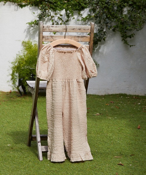 riziere（リジェール）の「パフスリーブシャーリングオールインワン（つなぎ/オールインワン・キッズ・ライトベージュ/ラベンダー・90/100/110/120/130/140/150）」の10枚目の写真