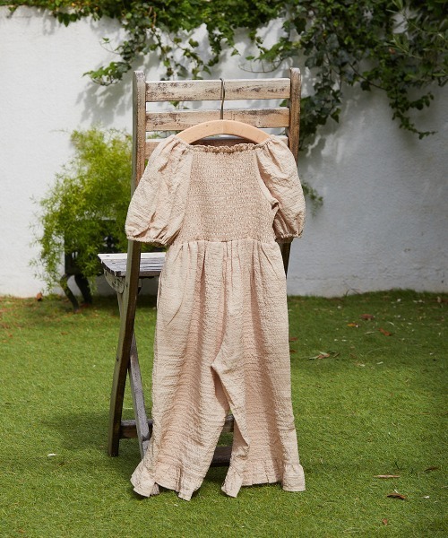 riziere（リジェール）の「パフスリーブシャーリングオールインワン（つなぎ/オールインワン・キッズ・ライトベージュ/ラベンダー・90/100/110/120/130/140/150）」の9枚目の写真