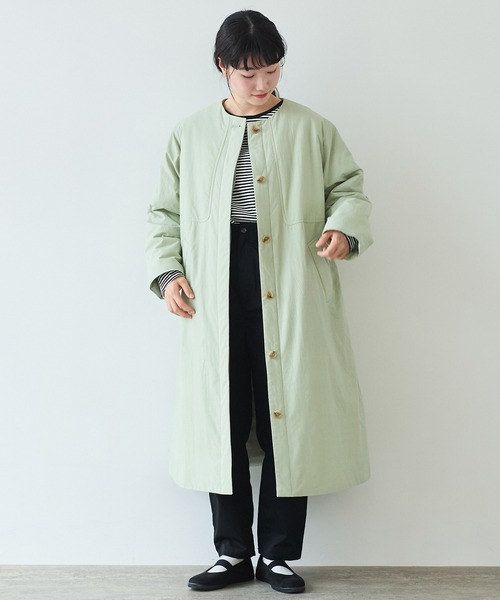 bulle de savon（ビュルデサボン）の「evodown　ノーカラーコート（ダウンジャケット/コート・レディース・カーキ/ネイビー/ホワイト・FREE）」の15枚目の写真