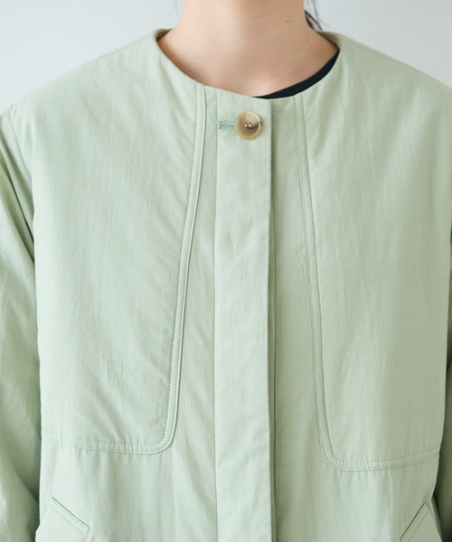 bulle de savon（ビュルデサボン）の「evodown　ノーカラーコート（ダウンジャケット/コート・レディース・カーキ/ネイビー/ホワイト・FREE）」の5枚目の写真