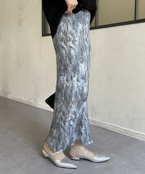 Thevon（ゼボン）の「ニュアンス柄プリーツナロースカート（スカート・レディース・グレー/カーキ/ベージュ・FREE）」の7枚目の写真