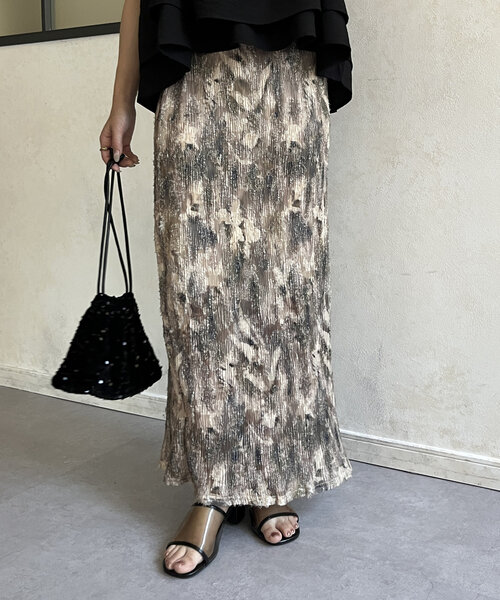Thevon（ゼボン）の「ニュアンス柄プリーツナロースカート（スカート・レディース・グレー/カーキ/ベージュ・FREE）」の12枚目の写真