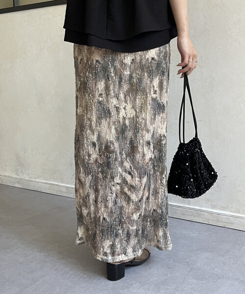 Thevon（ゼボン）の「ニュアンス柄プリーツナロースカート（スカート・レディース・グレー/カーキ/ベージュ・FREE）」の14枚目の写真
