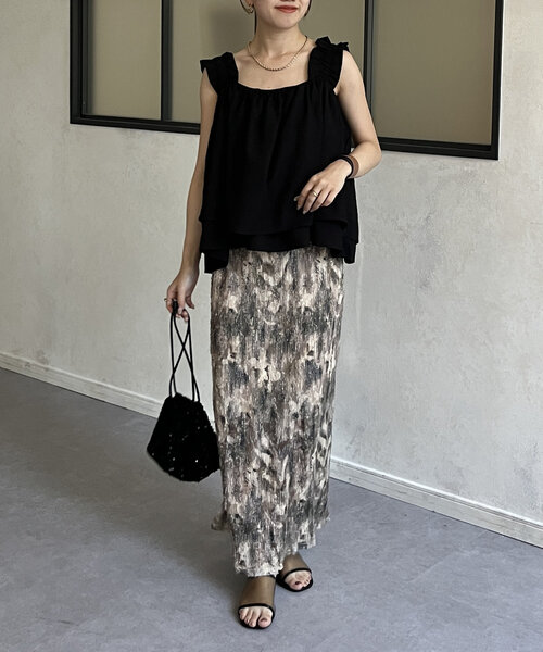 Thevon（ゼボン）の「ニュアンス柄プリーツナロースカート（スカート・レディース・グレー/カーキ/ベージュ・FREE）」の17枚目の写真
