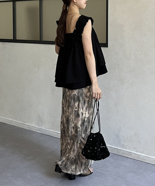 Thevon（ゼボン）の「ニュアンス柄プリーツナロースカート（スカート・レディース・グレー/カーキ/ベージュ・FREE）」の19枚目の写真