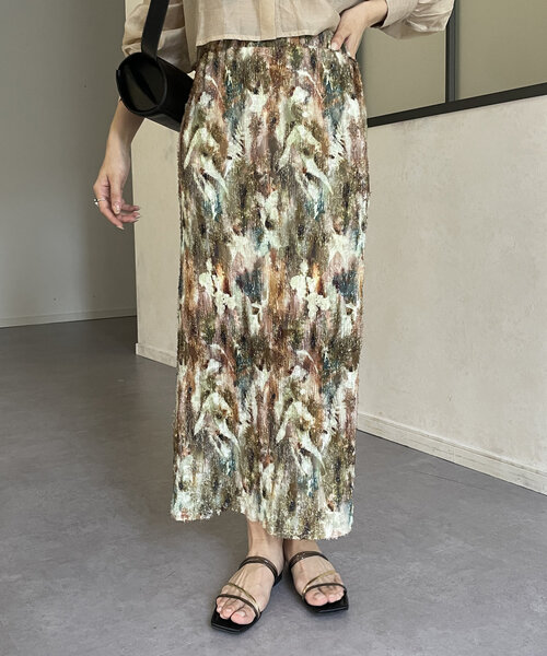 Thevon（ゼボン）の「ニュアンス柄プリーツナロースカート（スカート・レディース・グレー/カーキ/ベージュ・FREE）」の20枚目の写真