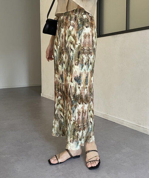 Thevon（ゼボン）の「ニュアンス柄プリーツナロースカート（スカート・レディース・グレー/カーキ/ベージュ・FREE）」の21枚目の写真