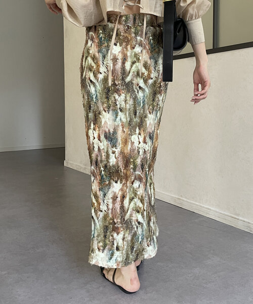 Thevon（ゼボン）の「ニュアンス柄プリーツナロースカート（スカート・レディース・グレー/カーキ/ベージュ・FREE）」の22枚目の写真