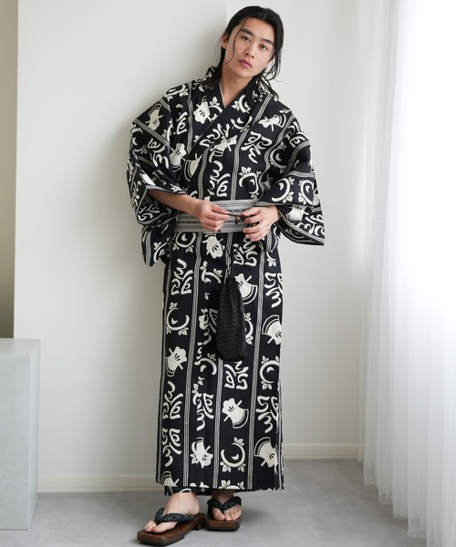 セール】手染め注染メンズ浴衣3点セット utatane×注染工房 斧琴菊