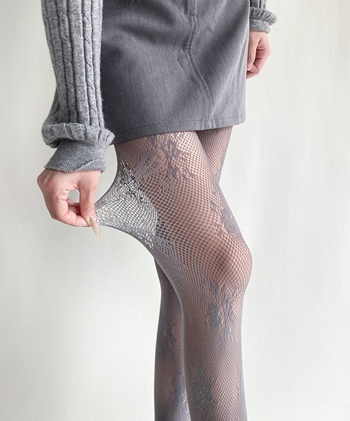 c.u.l（シーユーエル）の「フラワーレースタイツ カラー網タイツ cula909（タイツ/ストッキング・レディース・グレー/ブラック/ブラウン/ピンク/ホワイト/パープル・FREE）」の7枚目の写真