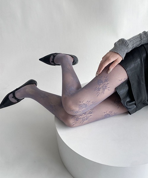 c.u.l（シーユーエル）の「フラワーレースタイツ カラー網タイツ cula909（タイツ/ストッキング・レディース・グレー/ブラック/ブラウン/ピンク/ホワイト/パープル・FREE）」の11枚目の写真