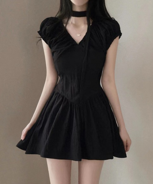 【セール】チョーカー付 ギャザー ミニワンピ（ワンピース）｜Teem Store（チームストア） loanandbanking.com