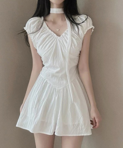 【セール】チョーカー付 ギャザー ミニワンピ（ワンピース）｜Teem Store（チームストア） loanandbanking.com