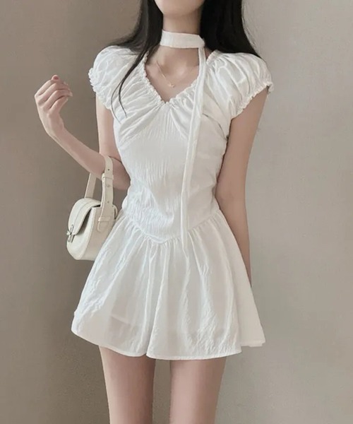 【セール】チョーカー付 ギャザー ミニワンピ（ワンピース）｜Teem Store（チームストア） loanandbanking.com