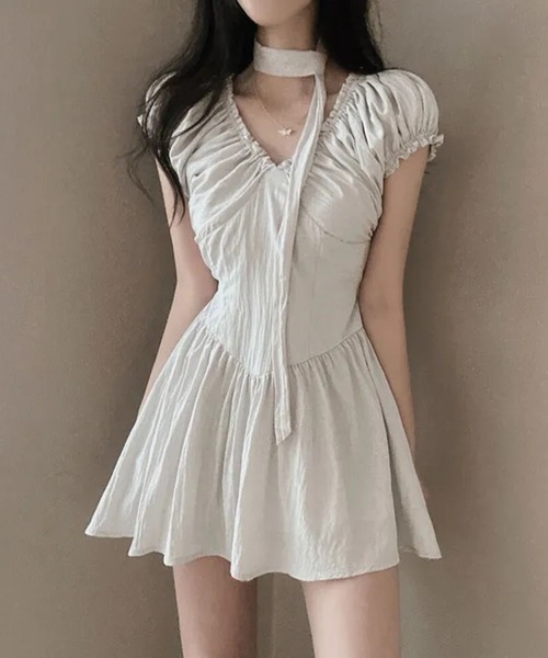 【セール】チョーカー付 ギャザー ミニワンピ（ワンピース）｜Teem Store（チームストア） loanandbanking.com
