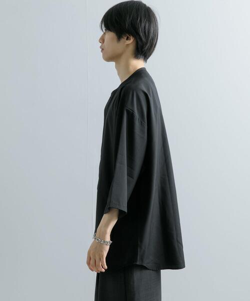 SENSE OF PLACE by URBAN RESEARCH(センスオブプレイスバイアーバンリサーチ)の「ノーカラールーズシャツ(5分袖)(シャツ/ブラウス・メンズ・ブラック/チャコールグレー・LARGE/MEDIUM)」の7枚目の写真