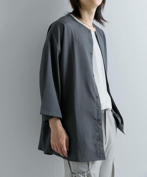 SENSE OF PLACE by URBAN RESEARCH(センスオブプレイスバイアーバンリサーチ)の「ノーカラールーズシャツ(5分袖)(シャツ/ブラウス・メンズ・ブラック/チャコールグレー・LARGE/MEDIUM)」の11枚目の写真