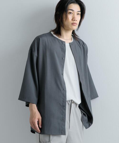 SENSE OF PLACE by URBAN RESEARCH(センスオブプレイスバイアーバンリサーチ)の「ノーカラールーズシャツ(5分袖)(シャツ/ブラウス・メンズ・ブラック/チャコールグレー・LARGE/MEDIUM)」の12枚目の写真