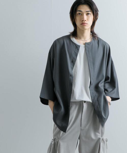 SENSE OF PLACE by URBAN RESEARCH(センスオブプレイスバイアーバンリサーチ)の「ノーカラールーズシャツ(5分袖)(シャツ/ブラウス・メンズ・ブラック/チャコールグレー・LARGE/MEDIUM)」の13枚目の写真