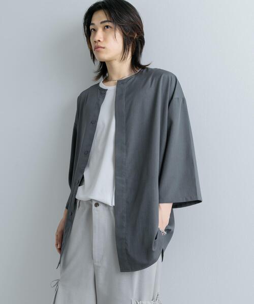 SENSE OF PLACE by URBAN RESEARCH(センスオブプレイスバイアーバンリサーチ)の「ノーカラールーズシャツ(5分袖)(シャツ/ブラウス・メンズ・ブラック/チャコールグレー・LARGE/MEDIUM)」の14枚目の写真
